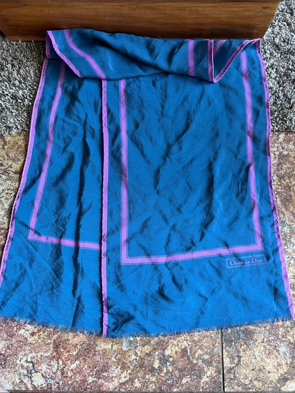 Christian Dior Blue & Pinkish Silk Scarf 100% silk Italy 11x53 z1